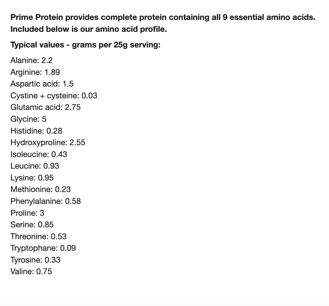 Prime Protein Amino Acid Profile